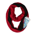 Red and black infinity scarf with a functional hidden zipper pocket for smartphones - Classic Red Black