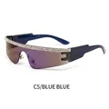 Lunettes de soleil de sport sans monture avec verres dégradés bleus et strass brillants - Cadre Bleu Lentille Bleue (C5)