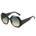 Irregular geometric sunglasses with black frames and green to yellow gradient lenses - Black Frame Green Yellow Lens