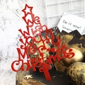 Red Merry Christmas acrylic cake topper in a festive tree shape with a star on top - Style 320 / Solid Red