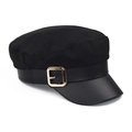 Cappello da marinaio nero in feltro di lana con visiera in pelle e fibbia dorata - Regolabile / Nero