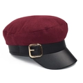 Berretto newsboy in lana bordeaux con visiera in pelle nera e fibbia in metallo - Regolabile / Borgogna