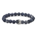 Detailed view of grey dragon vein agate beads with a silver micro-pave zircon crown - White K Weathered Stone