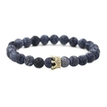 Detail of dragon vein agate beads and golden crown charm with inlaid zircons on bracelet - Gold Weathered Stone