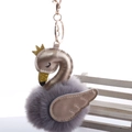 Detail of grey-purple faux fur swan keychain with gold crown and plush puff ball - 8cm Fur Ball Gold Chain Buckle / Light Gray