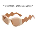 Irregular sunglasses with cream white frame, champagne lenses and wavy arms - Creamy White Frame Champagne Lens