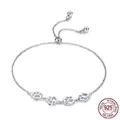 Adjustable S925 sterling silver bracelet featuring four hollow paw print charms for women - 925 Silver / Silver