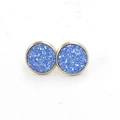 Close-up of 12mm stainless steel stud earrings with navy blue glitter resin inlay - Dark Blue (7)