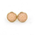 Detailed macro view of 12mm gold-plated stainless steel earrings with pink druzy crystals - Pale Pink (14)