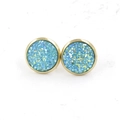 Detail of 12mm gold plated stainless steel studs with iridescent blue druzy resin - Iridescent Light Blue (18)