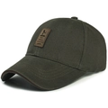 Gorra de béisbol de algodón verde militar con parche de cuero marrón vintage - Verde militar con etiqueta marrón