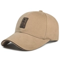 Gorra de béisbol de algodón caqui con parche de cuero y visera curva marrón - Beige oscuro con etiqueta marrón