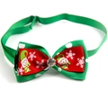 Christmas dog bowtie with snowman pattern, green ribbon and sparkling rhinestone - 1*(20-36)CM / Snowman Snowflake Round Dots Rhinestone (VN088-12)