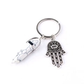 Detail of Hamsa Hand alloy charm with white turquoise hexagonal prism pendant keychain - White Turquoise