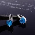 Fashionable silver hoop earrings with heart-shaped blue zircon and pavé white stones - Aqua