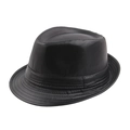 Black faux leather fedora hat with a classic C-crown design and matching trim band - 58cm / Black