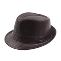 Classic dark brown PU leather fedora hat for men featuring a polished finish and band - 58cm / Brown
