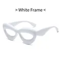 Exaggerated cat-eye glasses with thick white frame and bold puffy fashion design - White Frame