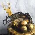 Detail of luxury gold reindeer silhouette and black Merry Christmas acrylic cake toppers - Gold Reindeer Style / Gold