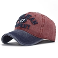 Vintage-Baseballcap aus gewaschener Baumwolle in Rot und Marineblau mit 3D-Stickerei 67 - Verstellbar / Weinrot mit Navy