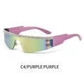 Occhiali da sole sportivi viola senza montatura con strass e lenti a specchio - Montatura Viola Lente Viola (C4)