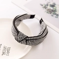Cerchietto minimalista in bianco e nero con motivo pied de poule e nodo in tessuto - Pied de Poule Nero