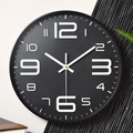 10-inch minimalist black wall clock with white 3D numbers and industrial quartz design - Black Frame Black Dial