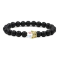 Bracelet de perles noires mates avec couronne dorée et perle de lune aux reflets - Petite Couronne Noir Mat