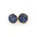 Macro detail of 12mm gold-plated stainless steel studs with sparkling blue druzy resin inlay - Royal Blue (30)