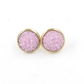 Detail view of 12mm pink druzy earrings with polished gold plated stainless steel edges - Pink (26)