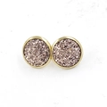 Close-up of 12mm gold plated stud earrings with champagne druzy resin stones - Champagne Gold (23)