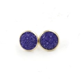 Macro detail of 12mm gold-plated stainless steel stud earrings with blue resin stones - Gold Sand Blue (22)