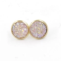 Detailed macro view of 12mm gold-plated stainless steel studs with pink resin crystals - Iridescent Pink Purple (24)
