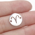 Silver Aries zodiac round pendant made of stainless steel with double hole design - Aries Style (Steel 1)