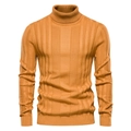 Detailed view of yellow ribbed knit texture and high turtleneck on this men's sweater - M / Tops / Earthy Yellow