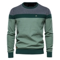 Close-up of the grey and green color-block knit pattern and ribbed texture on the sweater - M / Green