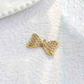 Golden stainless steel bow pendant with sparkling rhinestones for DIY necklace jewelry making - Gold with White Zircon