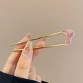 Elegant gold U-shaped hair pin with pink decorative enamel finish for women's updos - Enamel Curved - Pink
