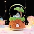 Totoro themed crystal ball music box with resin tree stump base and warm glowing light - 2526 Green / Medium 80# LED Light+Music