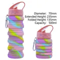 Pink camo collapsible silicone water bottle with 500ml capacity and metal carabiner - Carry Handle Cap/Pink Camouflage