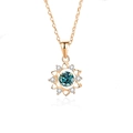 Collar de oro rosa con colgante de girasol, gema azul central y detalles de circonita - Plata 925 / Color Oro Rosa (Moissanita Verde)