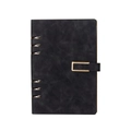 Cuaderno A5 de cuero sintético negro mate con anillas metálicas y hebilla dorada - Negro