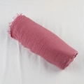 Detail shot of rose pink cotton linen scarf featuring wrinkled texture and raw fringed edges - Dusty Rose