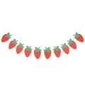 Close-up of strawberry birthday banner with red fruits and green leaves for party decoration - Strawberry Banner
