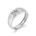 Minimalist 925 sterling silver ring for men featuring a 2 carat round moissanite stone - Adjustable Open / 2 Carat Moissanite