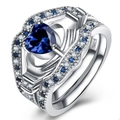 Elegant S925 silver Claddagh ring featuring a blue heart stone and pave set crystals - US 6 / Blue Heart Claddagh