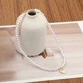 Detail of white faux pearl necklace with gold heart pendant and adjustable lobster clasp - Gold Heart Pearl Simple Necklace