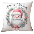 Weißer Weihnachts-Kissenbezug mit rosa Weihnachtsmann und Merry Christmas Schrift - Weihnachtsmann mit Kranz