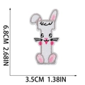 Detailed embroidery texture of white letter I patch with rabbit motif and size dimensions - Letter I