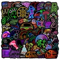 Variety of neon style graffiti stickers with colorful astronaut and burger designs - Neon Sports and Astronaut Style (TQ50-0208)